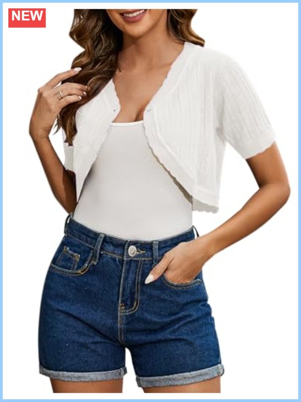 Women's Cropped Bolero Shrug Short Sleeve Button Down Cardigan Knit